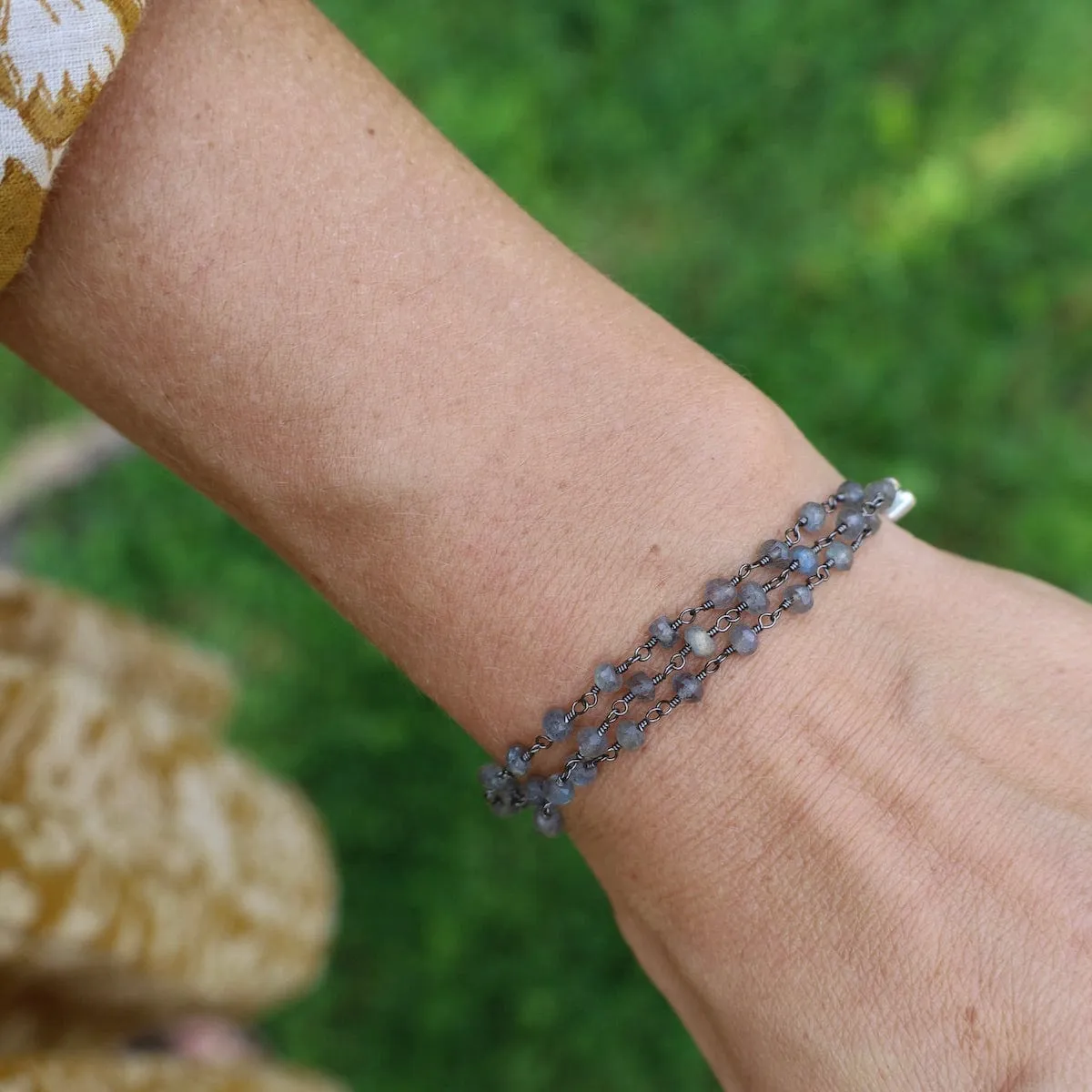 Handmade Triple Bead Chain of Labradorite Bracelet