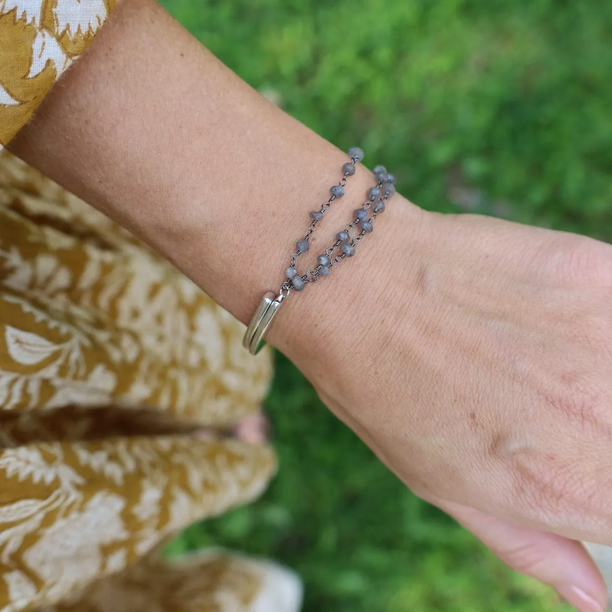 Handmade Triple Bead Chain of Labradorite Bracelet