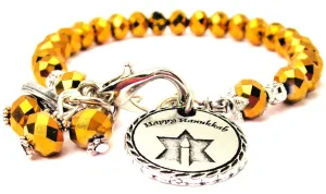 Happy Hanukkah Detailed Trim Splash Of Color Crystal Bracelet