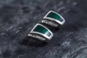 Malachite Earrings - Green Square Earrings - Vintage Earrings