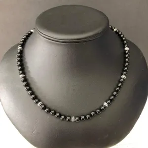 Mens Black Onyx and Silver Beaded Necklace