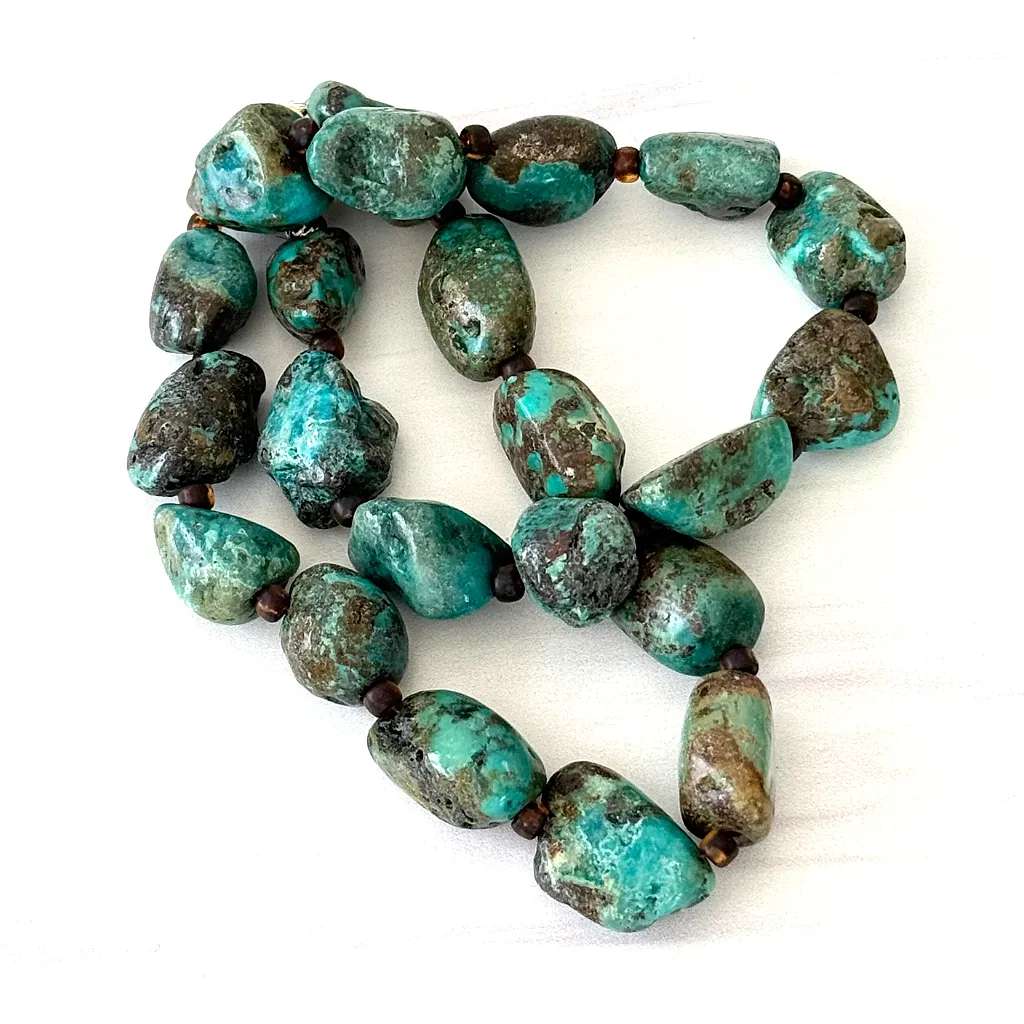 Mens Green Turquoise Nugget Beaded Necklace