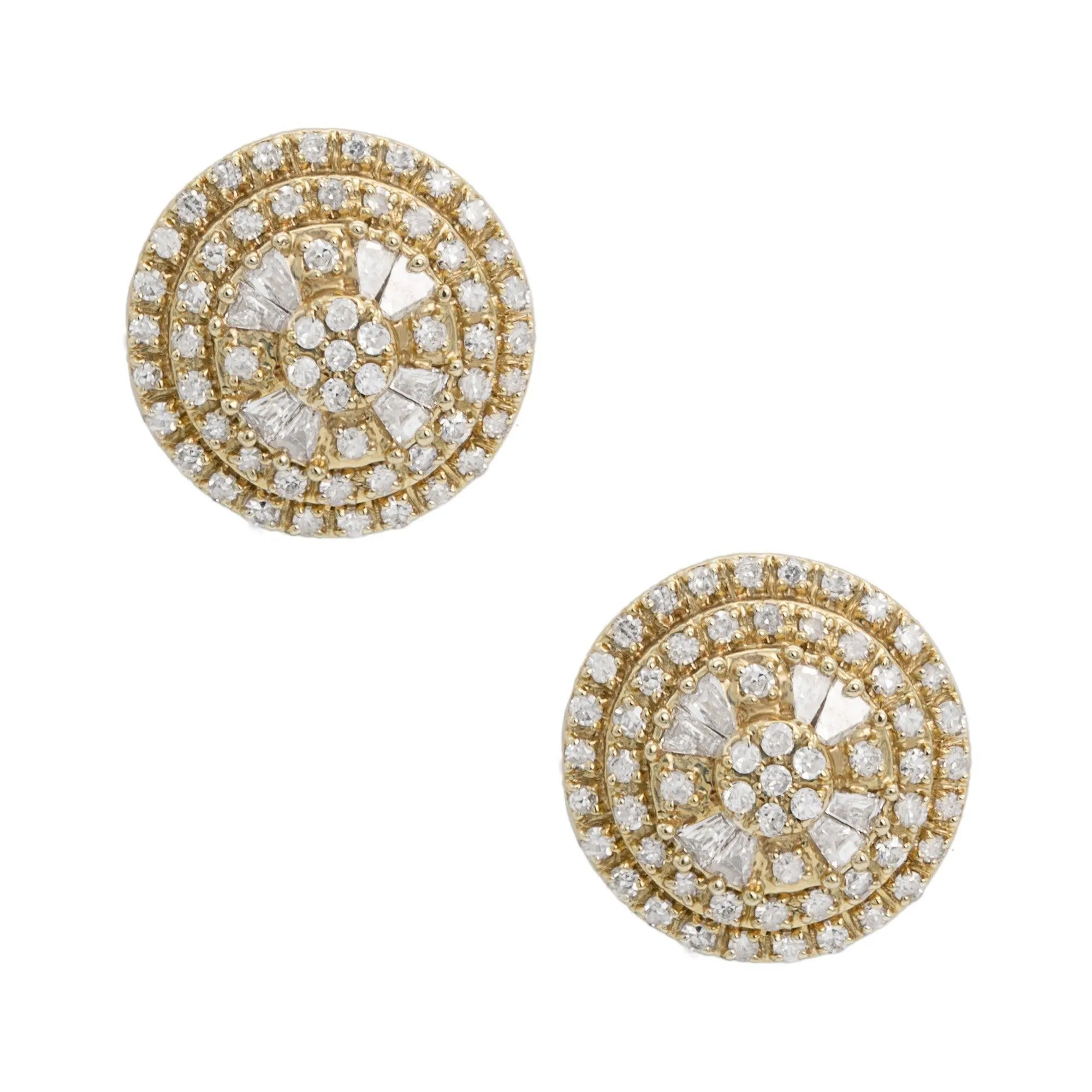 Men's Round Double Halo Cluster Diamond Stud Earrings 0.37ct 10K Yellow Gold