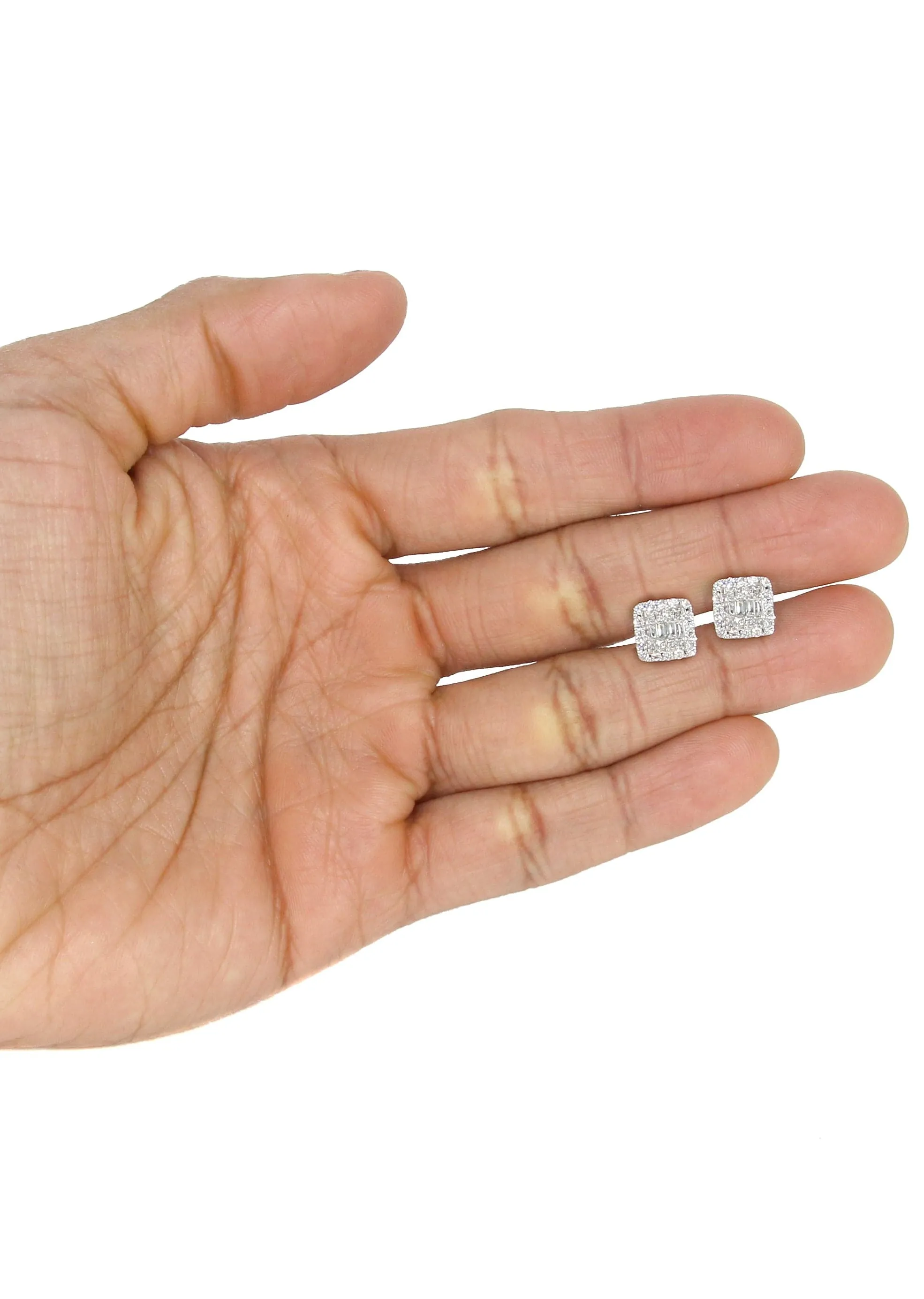 Mens Stud Diamond Earrings | 1.3 Carats 14K White Gold