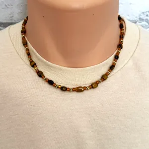 Men's Tigers Eye Nugget Beaded Necklace