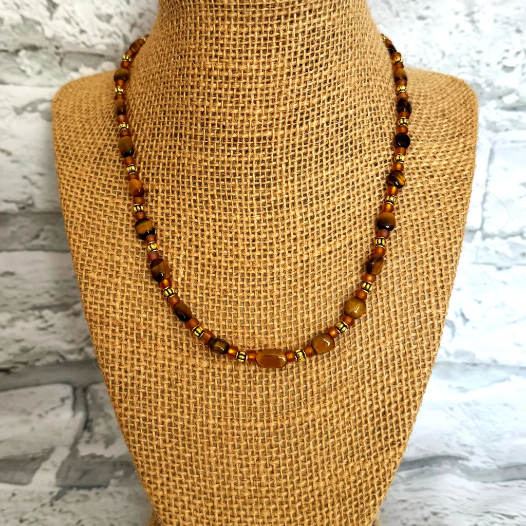 Men's Tigers Eye Nugget Beaded Necklace