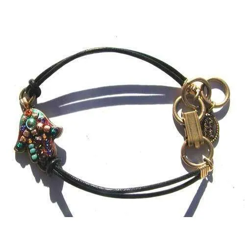 Michal Golan MultiBright Hamsa Bracelet On Leather