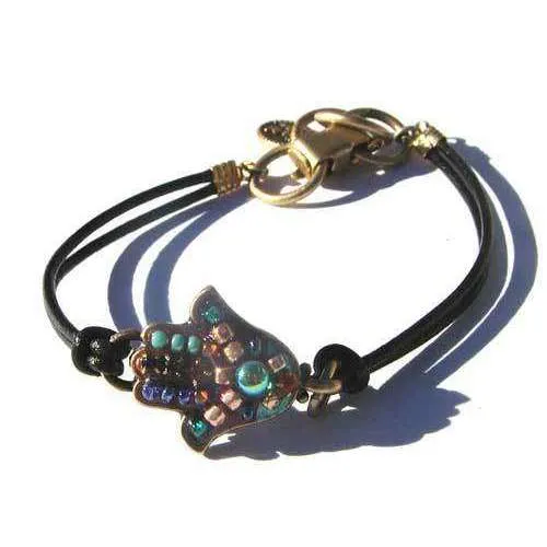 Michal Golan MultiBright Hamsa Bracelet On Leather