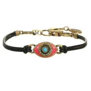 Michal Golan Pink and Blue Evil Eye Bracelet on Leather