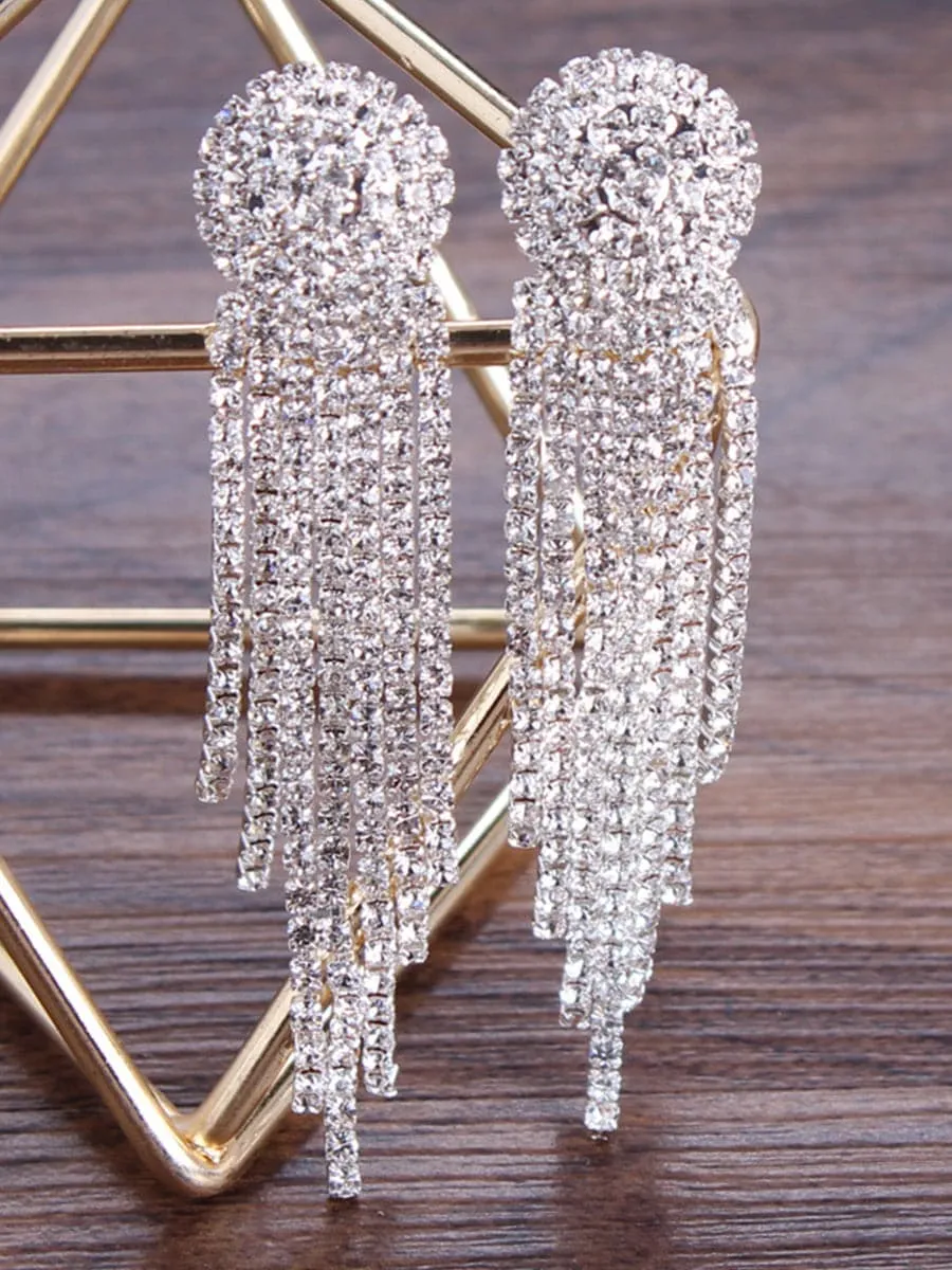 Missord Metal Inlay Rhinestone Tassel Earrings MSE101074