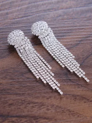 Missord Metal Inlay Rhinestone Tassel Earrings MSE101074