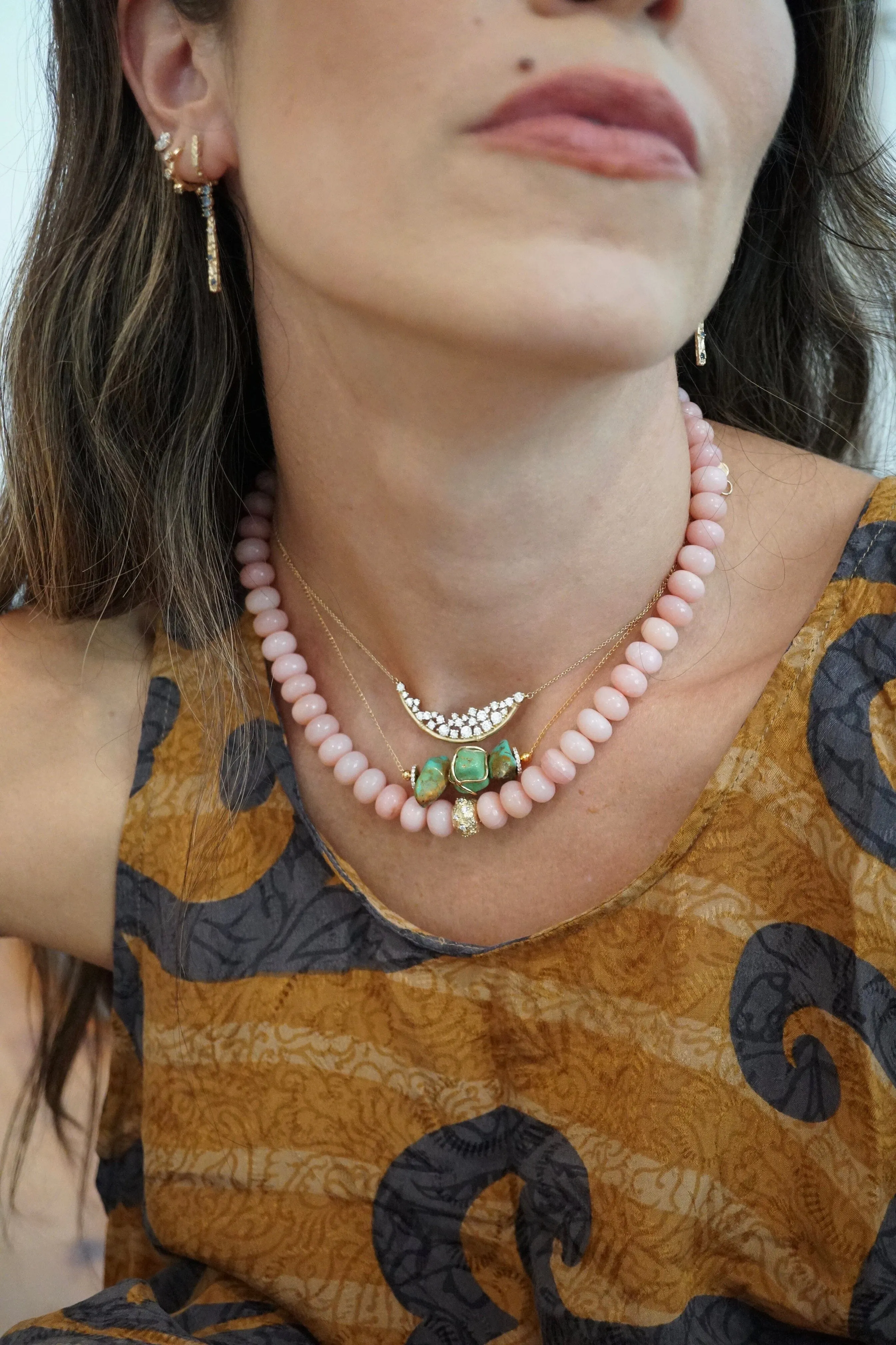 Moonscape Pink Opal   Diamond Necklace