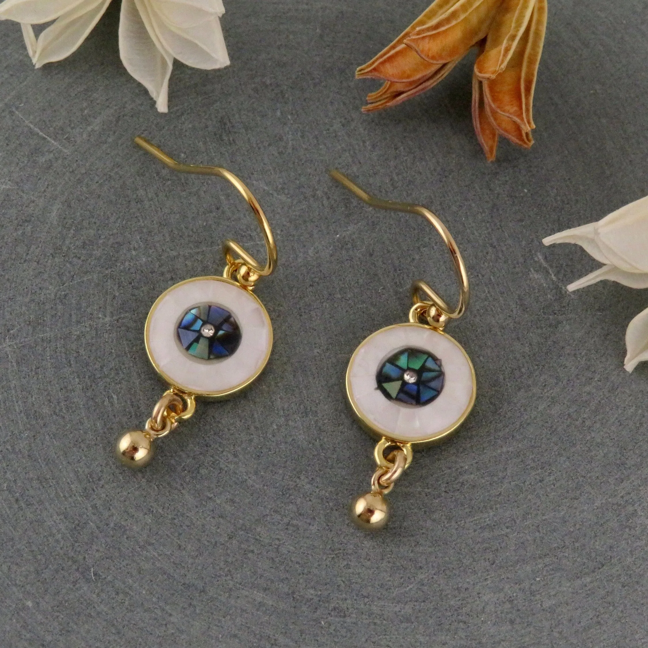 Mosaic Shell Eye Earrings - White