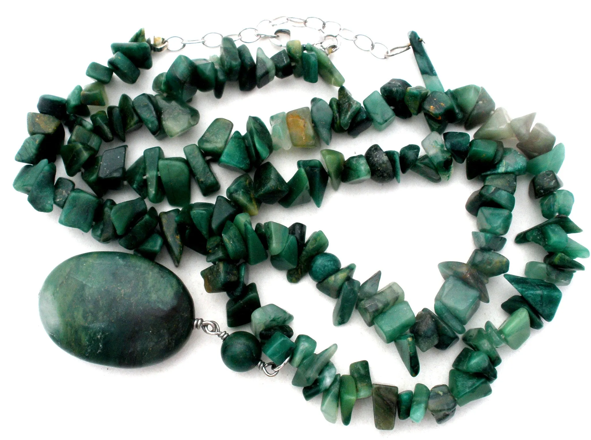 Moss Agate Nugget Bead Necklace Vintage 925