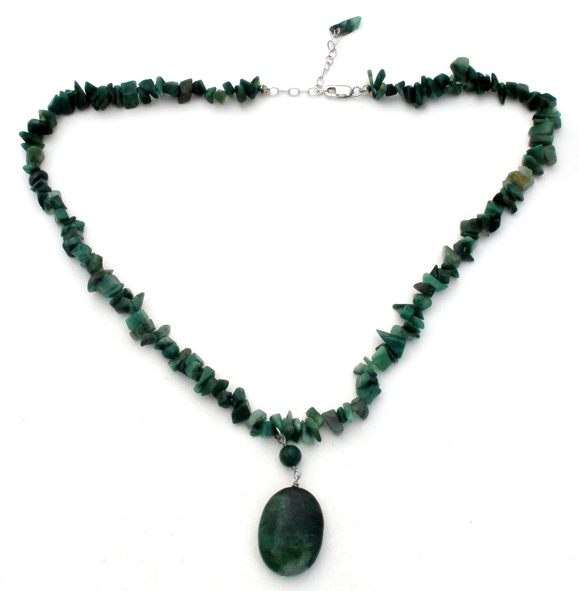 Moss Agate Nugget Bead Necklace Vintage 925