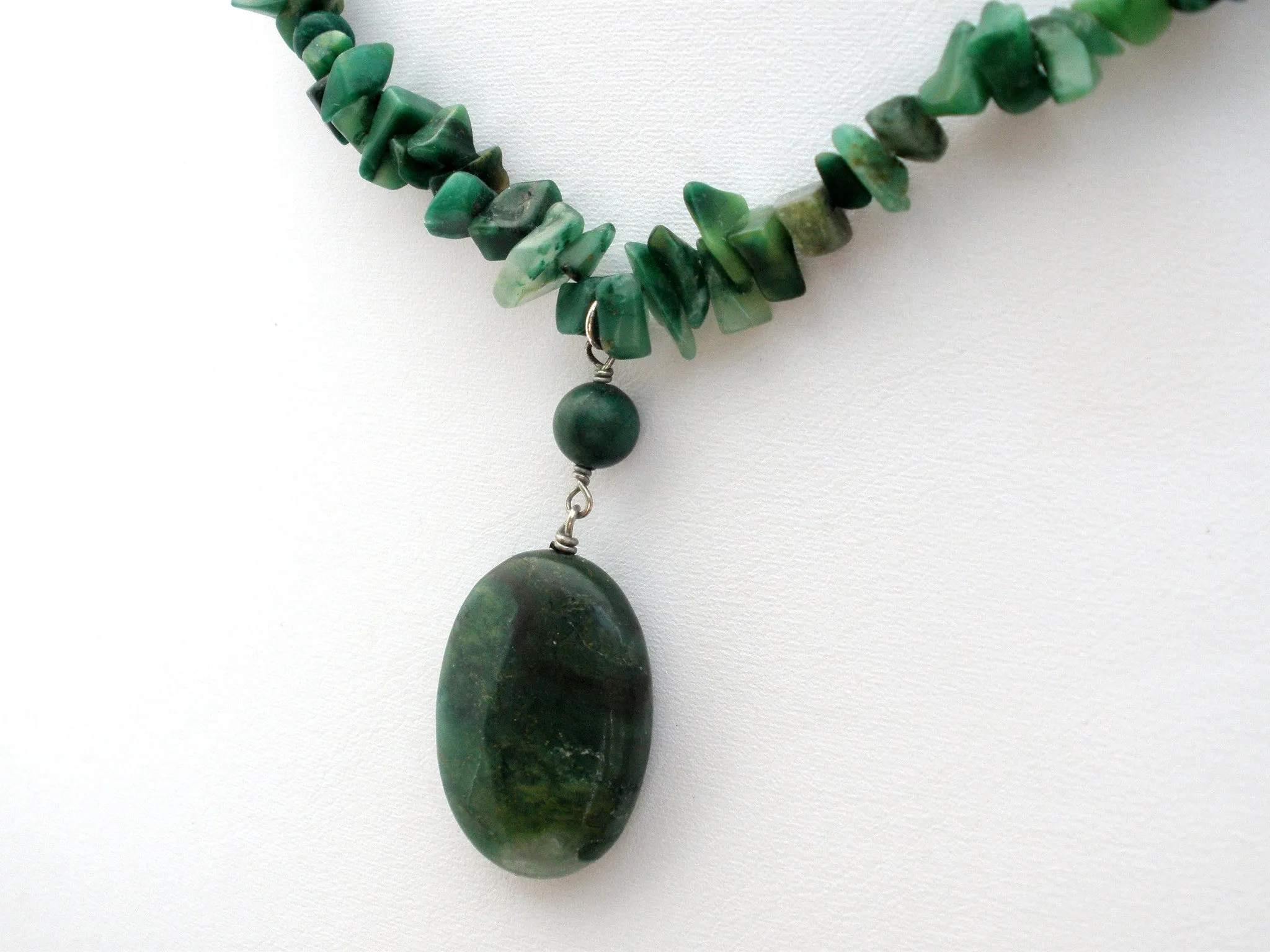 Moss Agate Nugget Bead Necklace Vintage 925