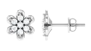 Nature Inspired Flower Stud Earrings with Diamond