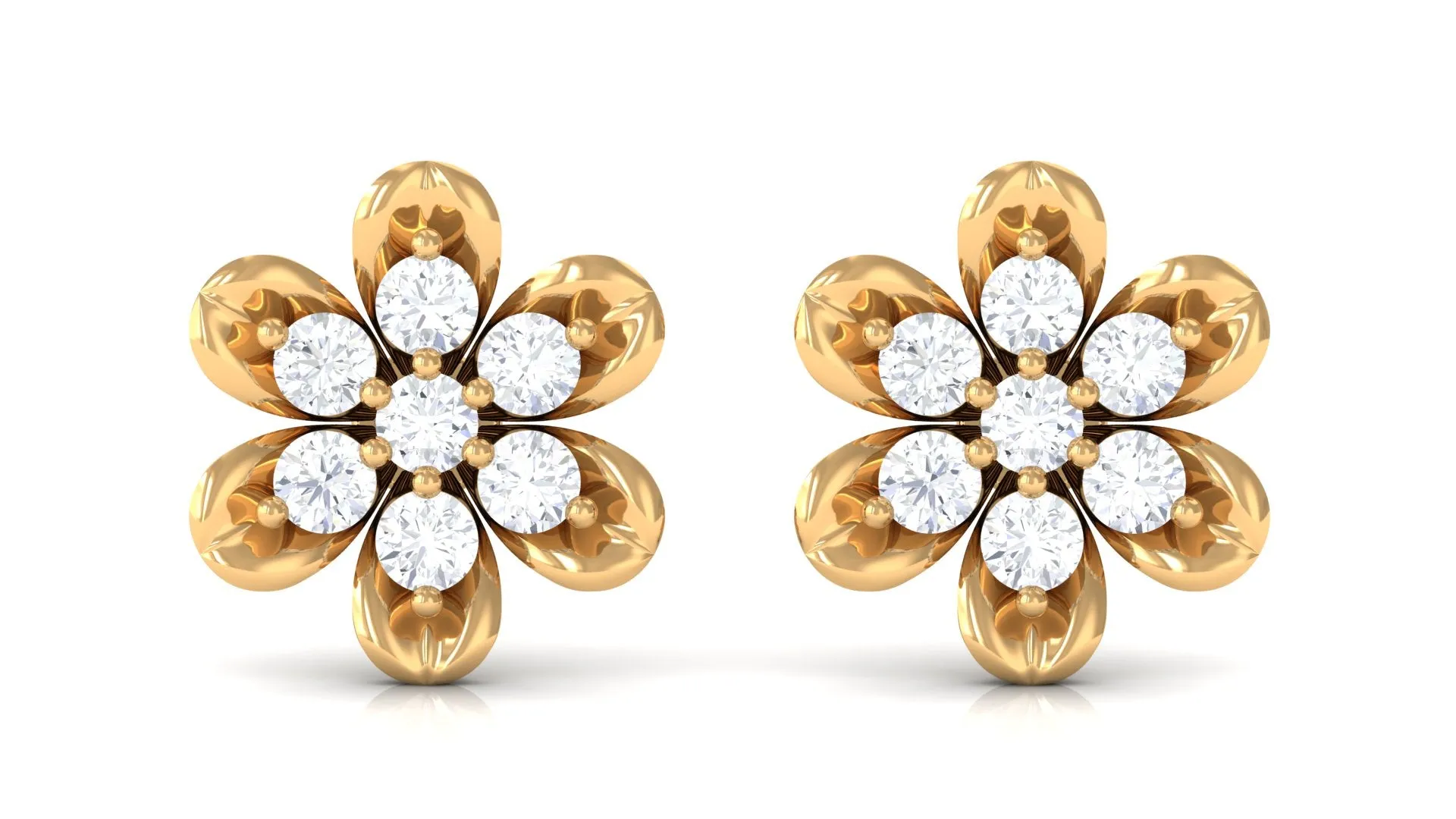 Nature Inspired Flower Stud Earrings with Diamond