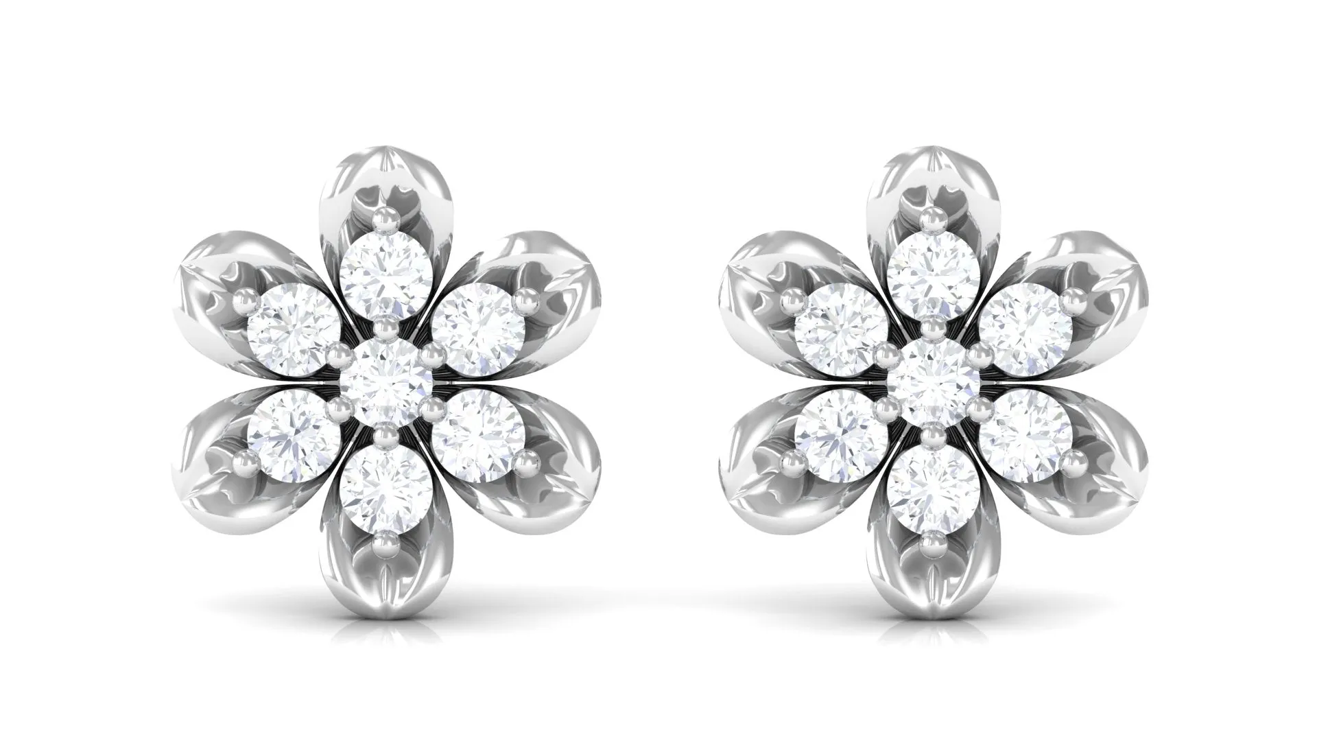 Nature Inspired Flower Stud Earrings with Diamond