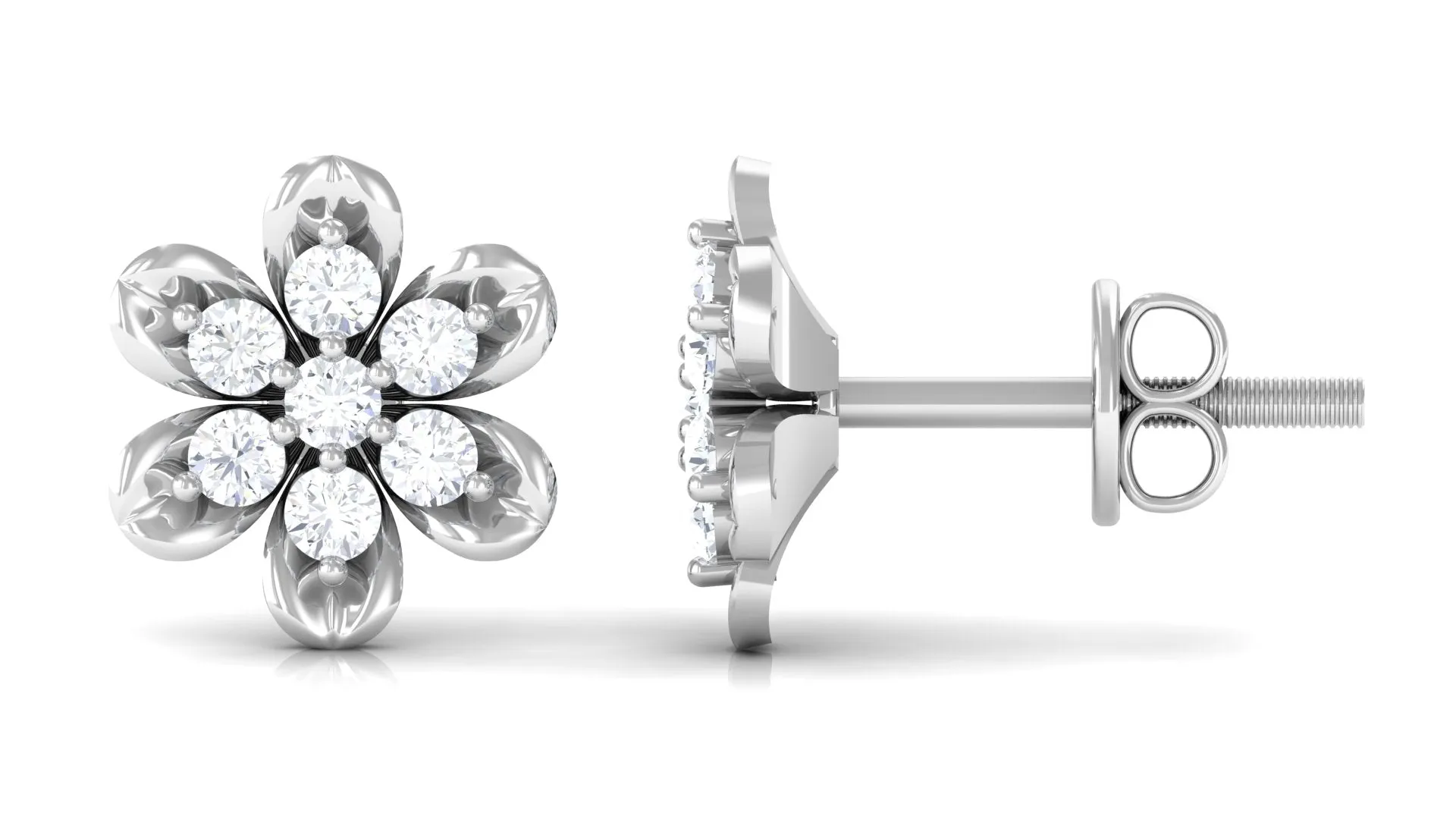 Nature Inspired Flower Stud Earrings with Diamond