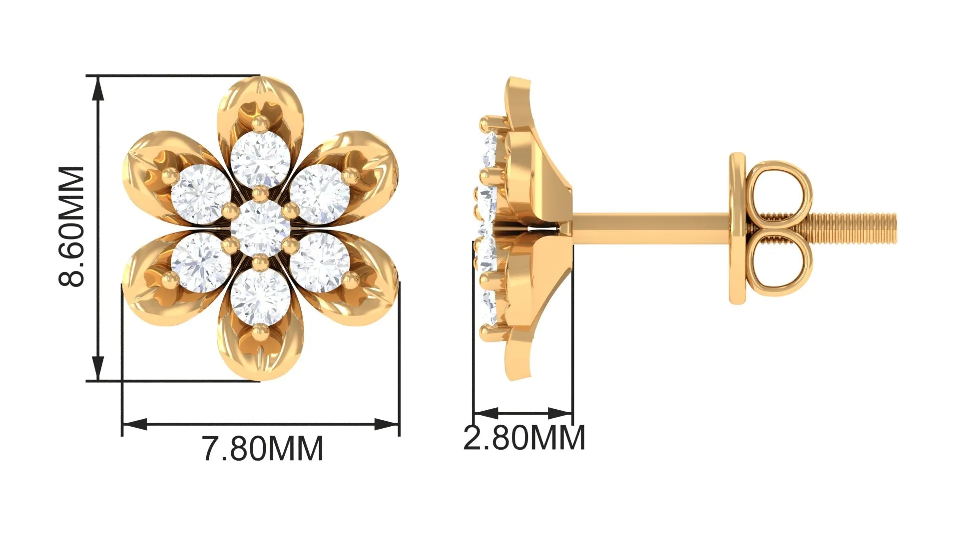 Nature Inspired Flower Stud Earrings with Diamond