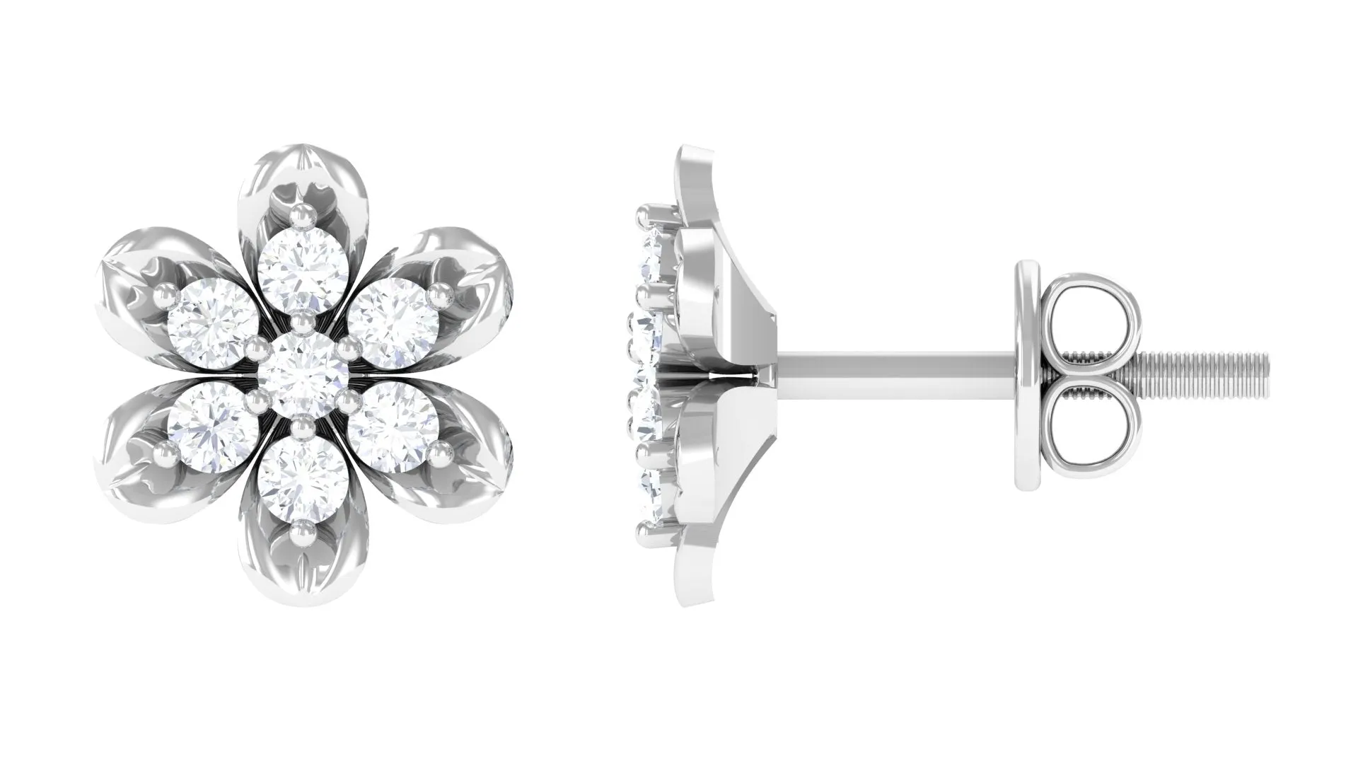 Nature Inspired Flower Stud Earrings with Diamond