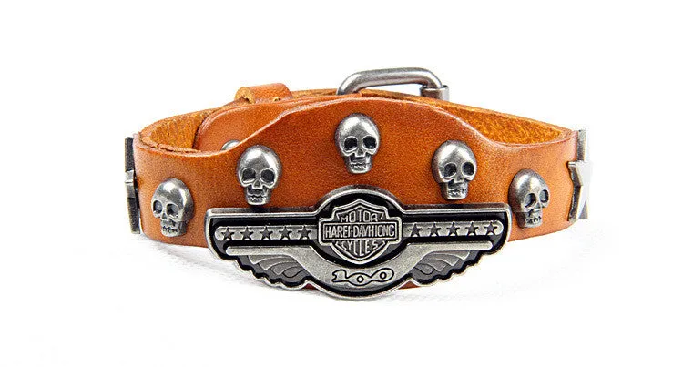 New Fashion Leather bracelet Wrist belt Alloy rivets Casual & Punk style Non-mainstream skull Bracelet