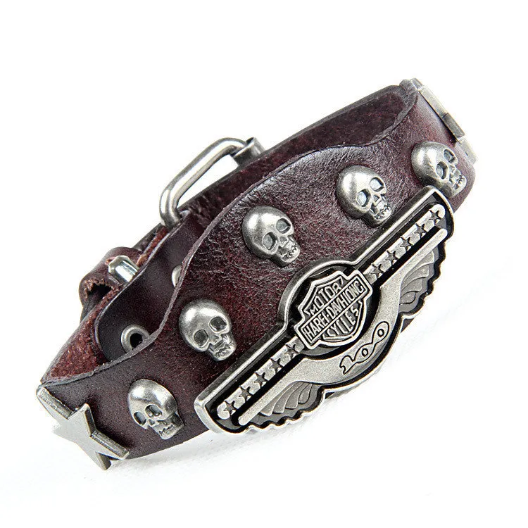 New Fashion Leather bracelet Wrist belt Alloy rivets Casual & Punk style Non-mainstream skull Bracelet