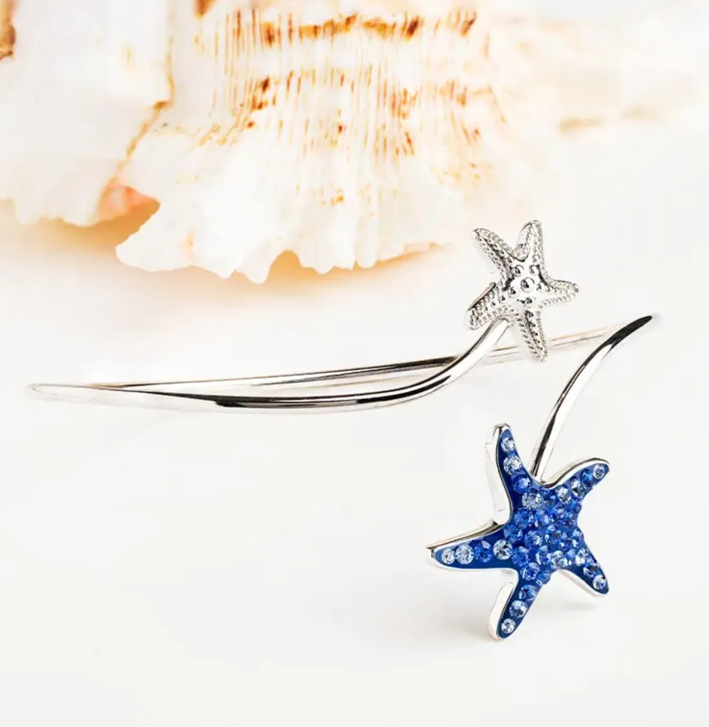 Ocean SS Crystal Star Fish By Pass Bangle