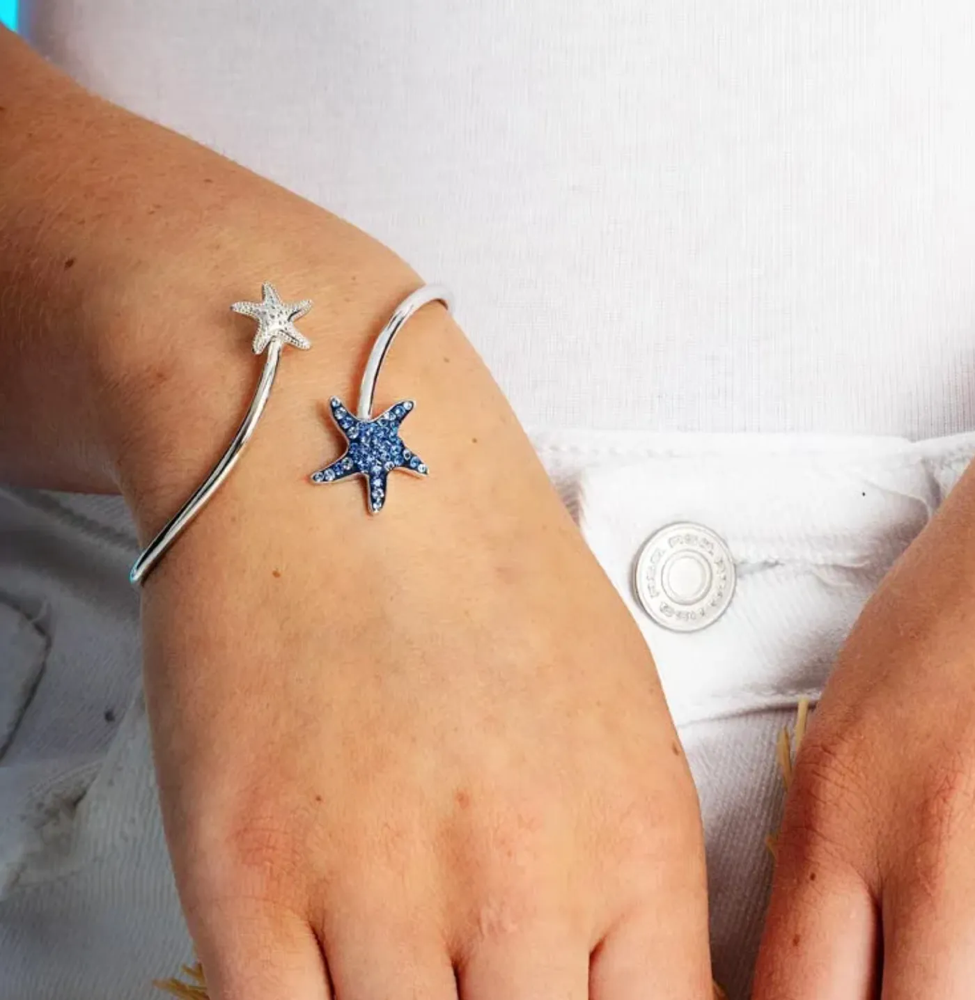 Ocean SS Crystal Star Fish By Pass Bangle