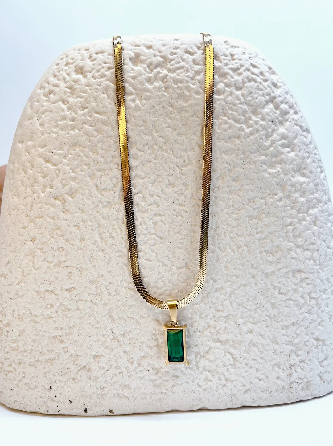 Ornaio 18K Gold Plated Cubic Zirconia Green Color Geometric Pendant Chain Necklace