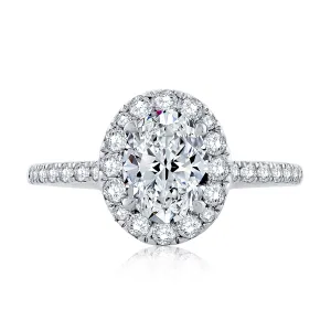 Oval Halo Engagement Ring with Belted Gallery Detail