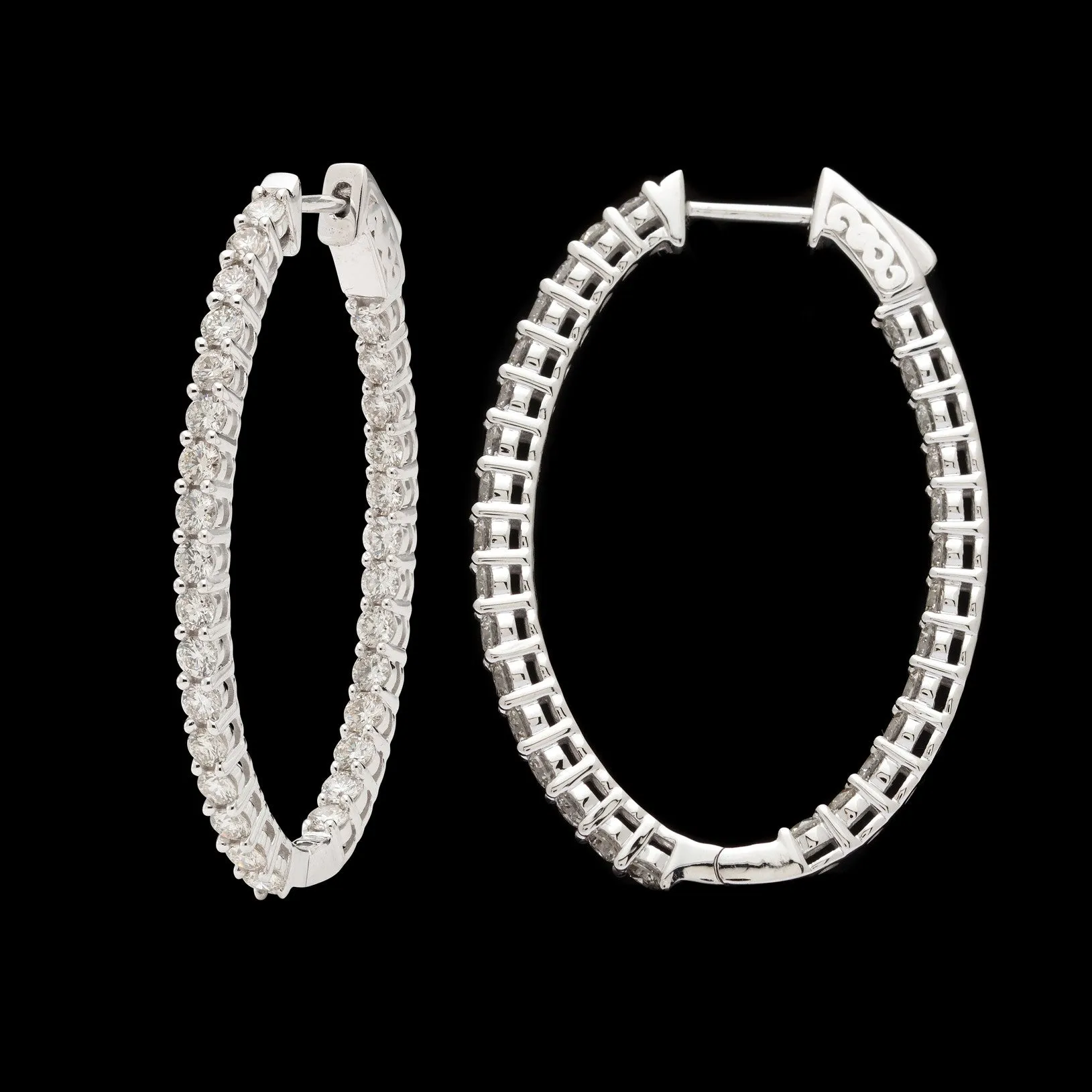 Oval Shaped Inside/Out Diamond Hoop Earrings