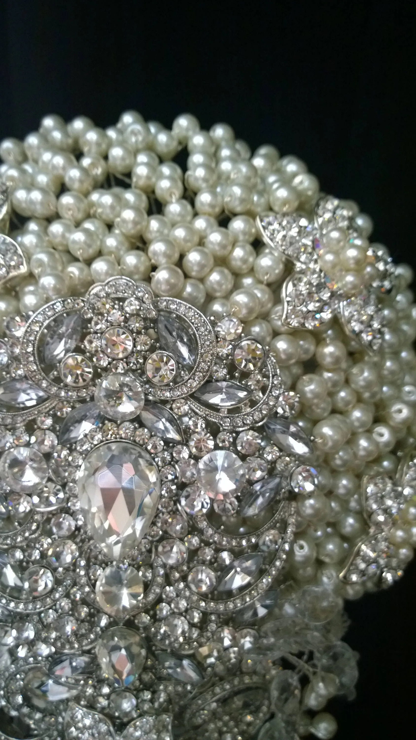 Pearl cascade teardrop  brooch  bouquet Jeweled  art deco gatsby vintage style. by Crystal wedding uk