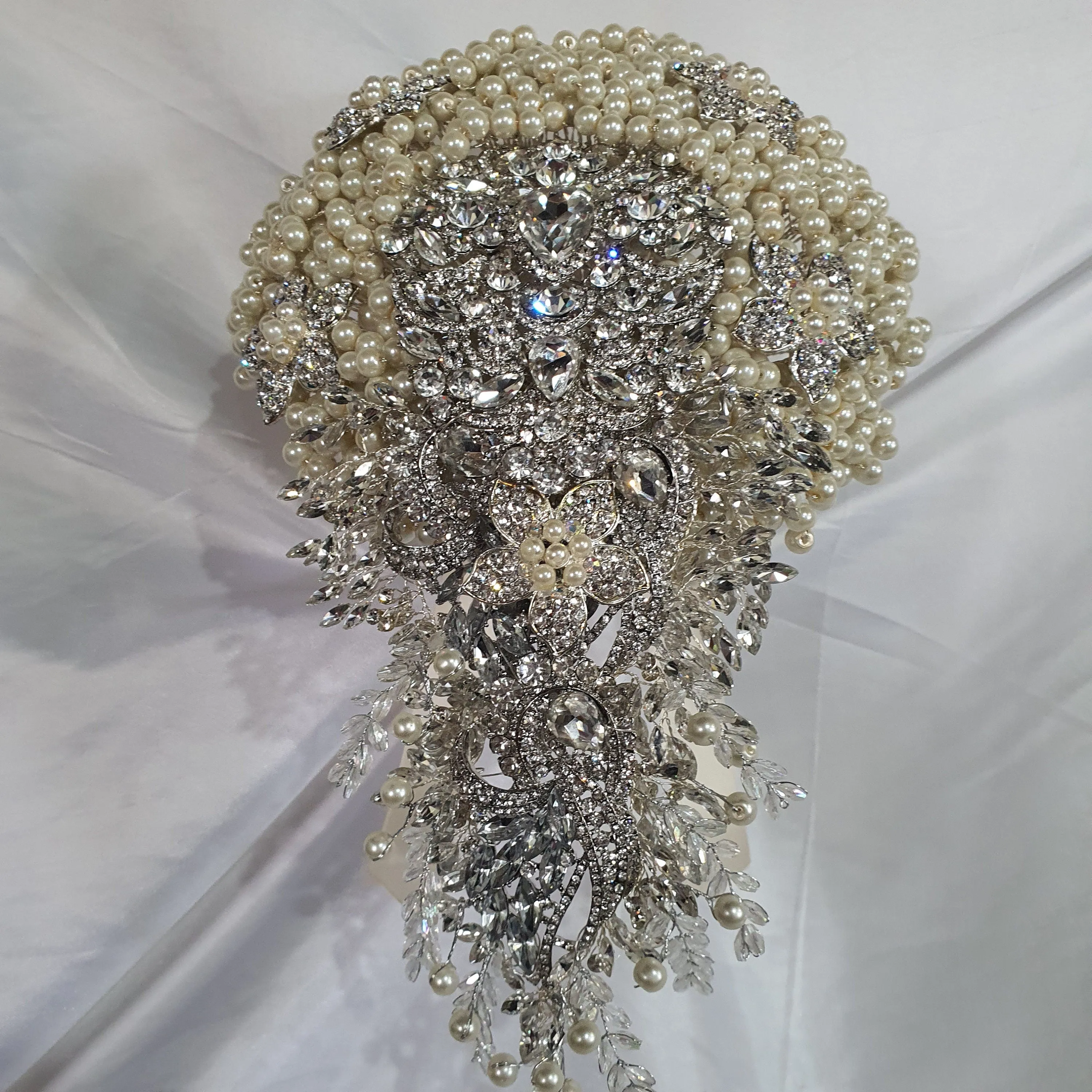 Pearl cascade teardrop  brooch  bouquet Jeweled  art deco gatsby vintage style. by Crystal wedding uk