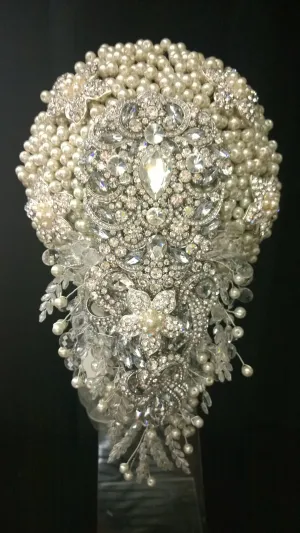 Pearl cascade teardrop  brooch  bouquet Jeweled  art deco gatsby vintage style. by Crystal wedding uk