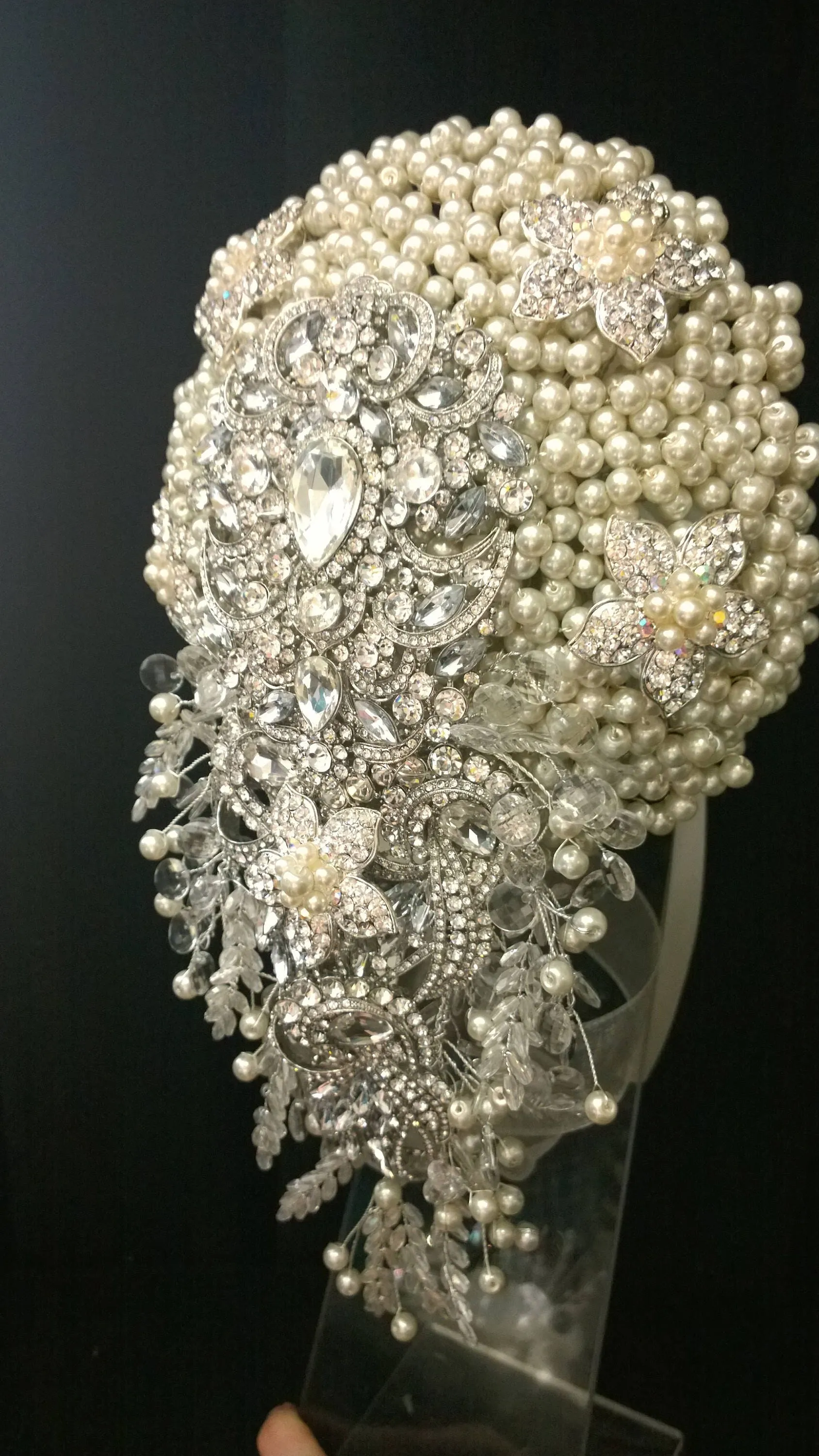 Pearl cascade teardrop  brooch  bouquet Jeweled  art deco gatsby vintage style. by Crystal wedding uk