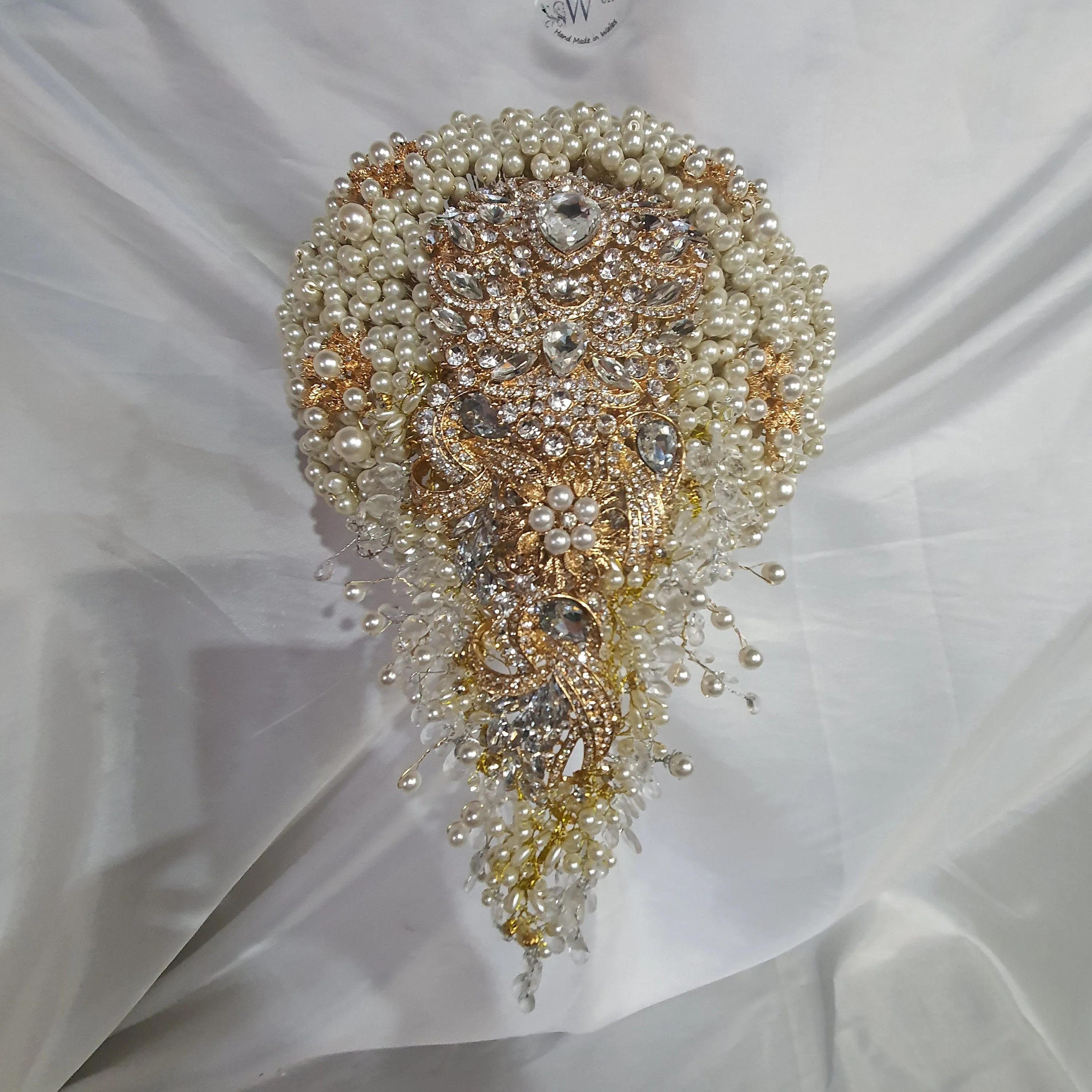 Pearl cascade teardrop  brooch  bouquet Jeweled  art deco gatsby vintage style. by Crystal wedding uk