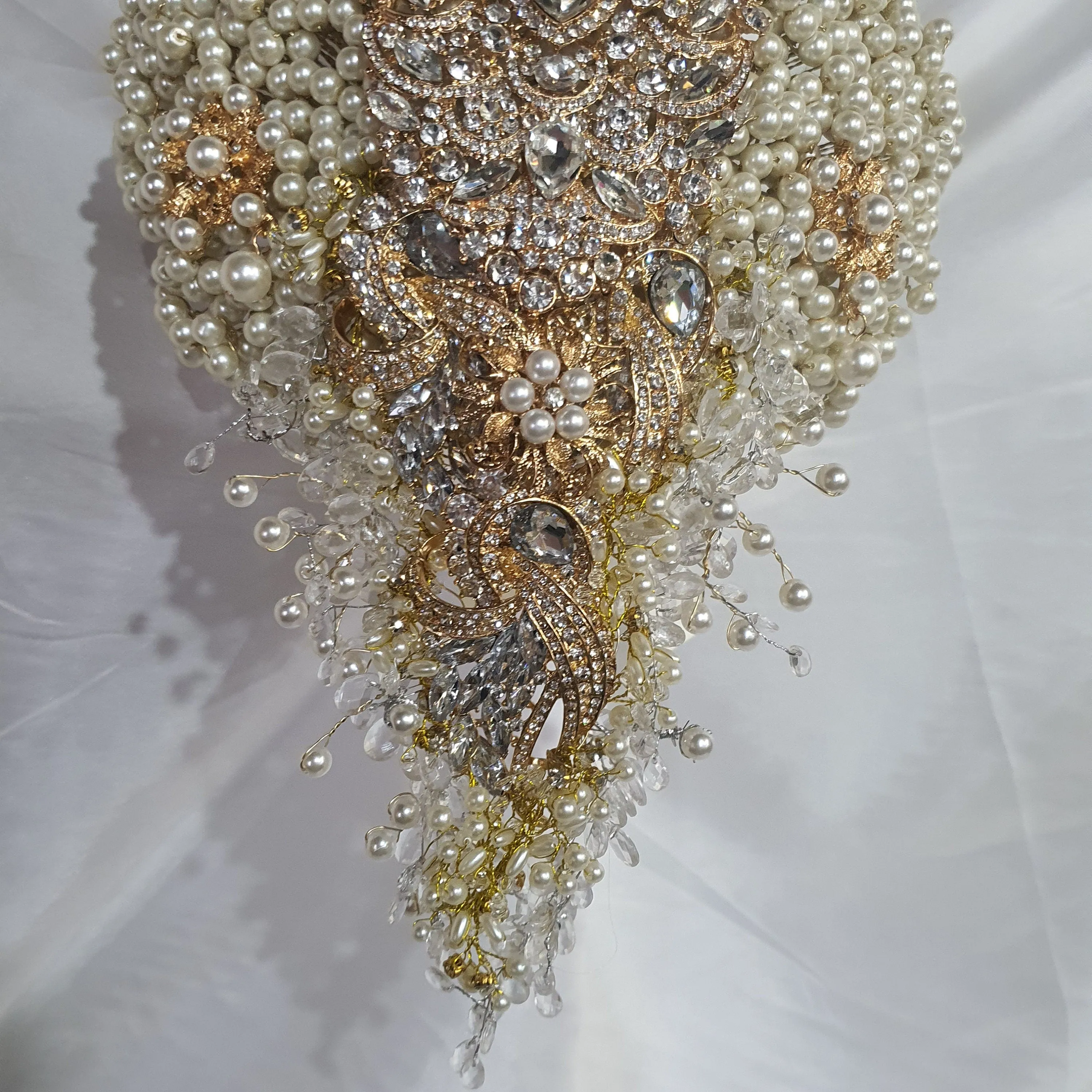 Pearl cascade teardrop  brooch  bouquet Jeweled  art deco gatsby vintage style. by Crystal wedding uk