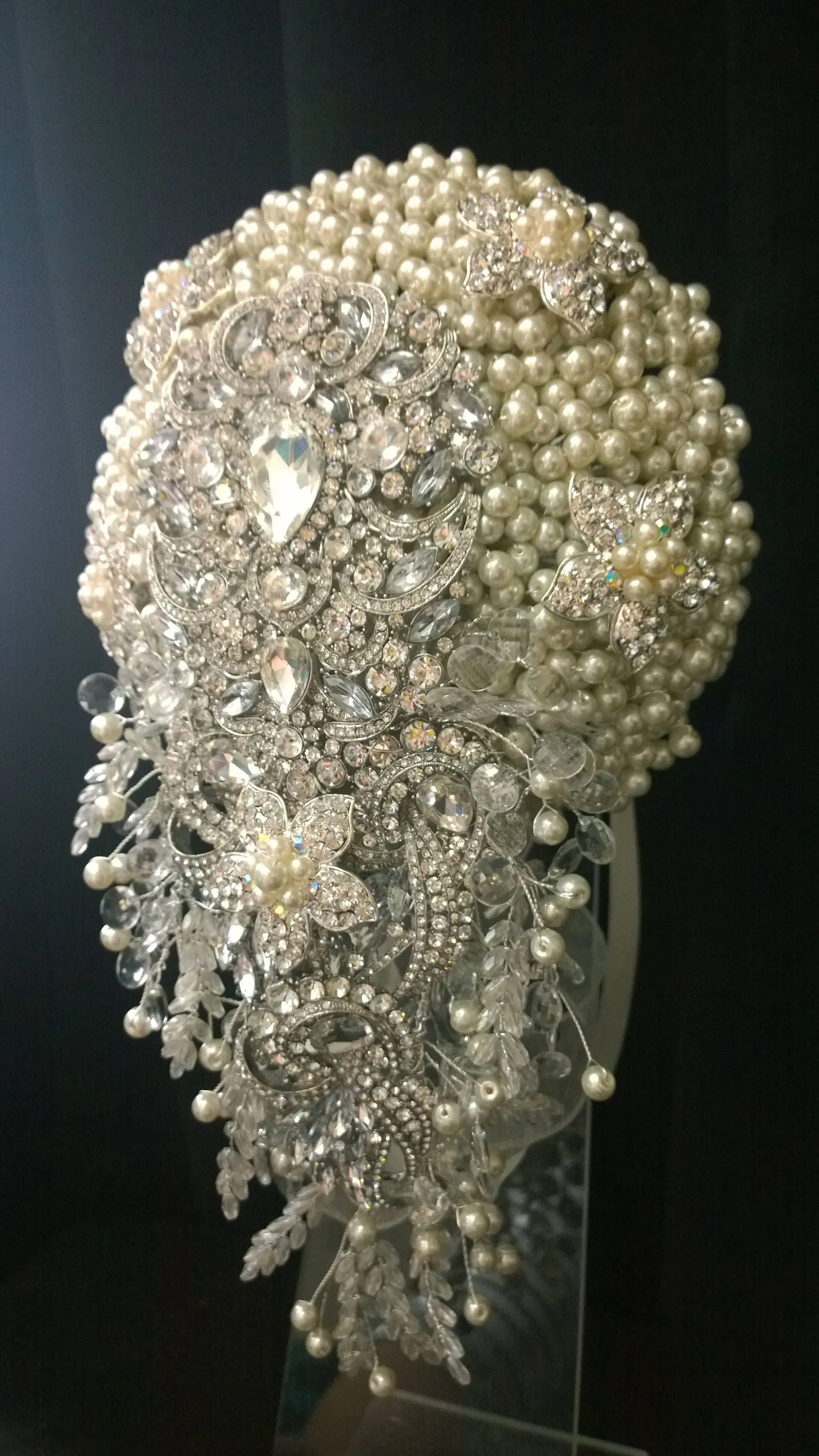 Pearl cascade teardrop  brooch  bouquet Jeweled  art deco gatsby vintage style. by Crystal wedding uk