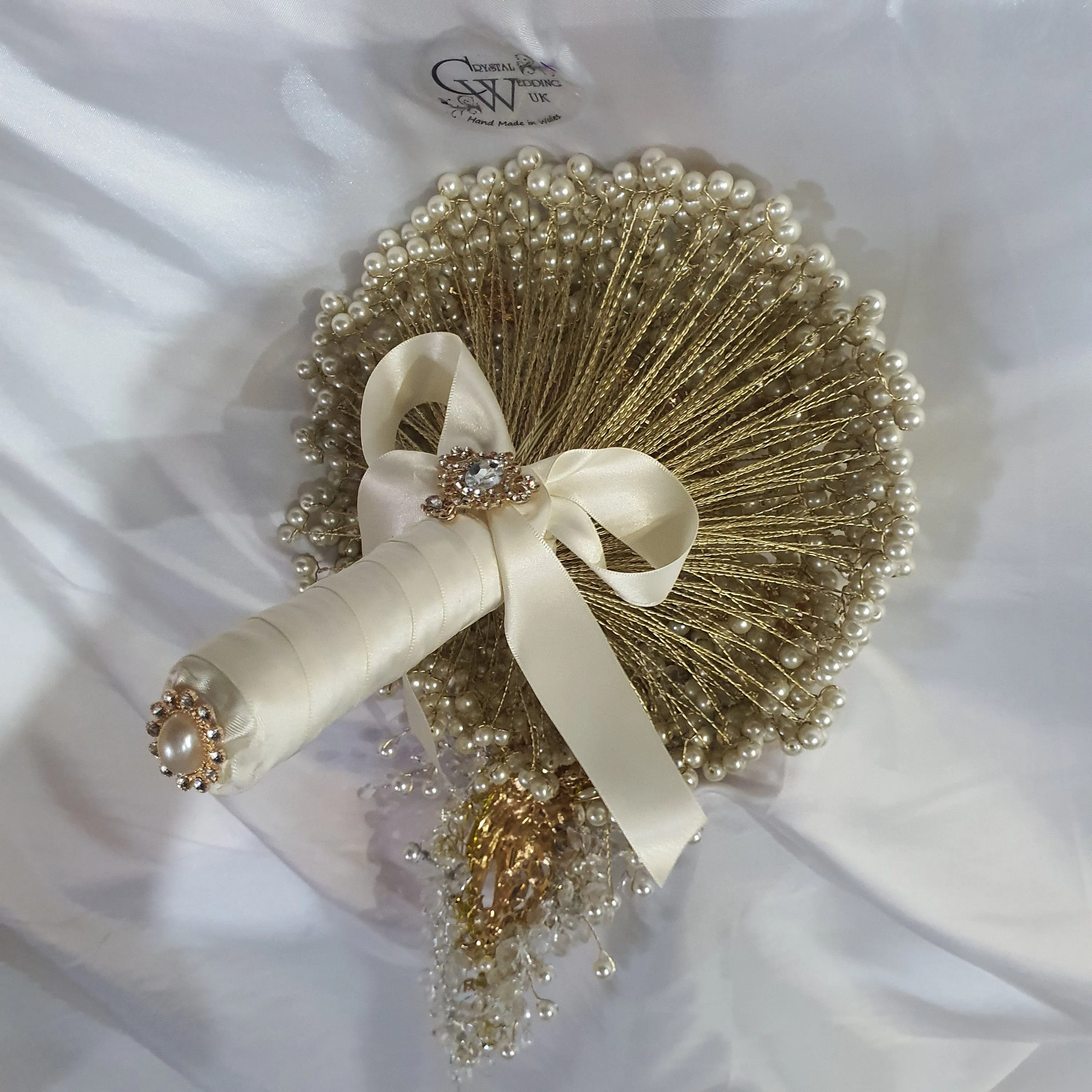 Pearl cascade teardrop  brooch  bouquet Jeweled  art deco gatsby vintage style. by Crystal wedding uk