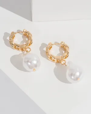 Pearl Linked Chain Hanging Hoop Earrings