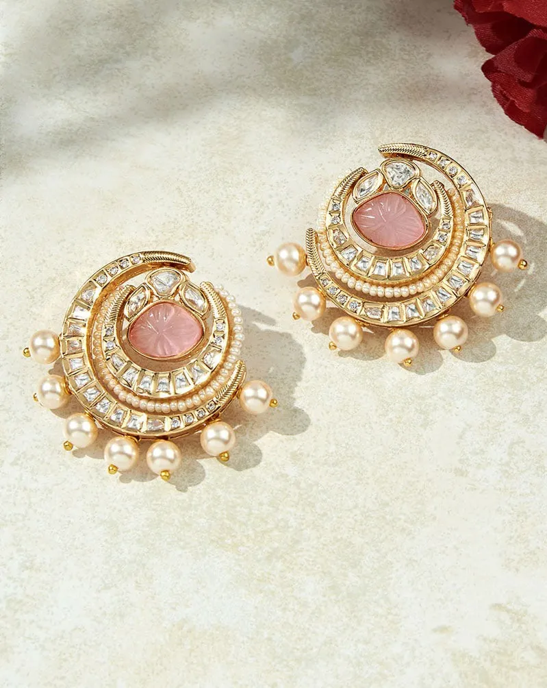 Pink & Golden Stud Earrings