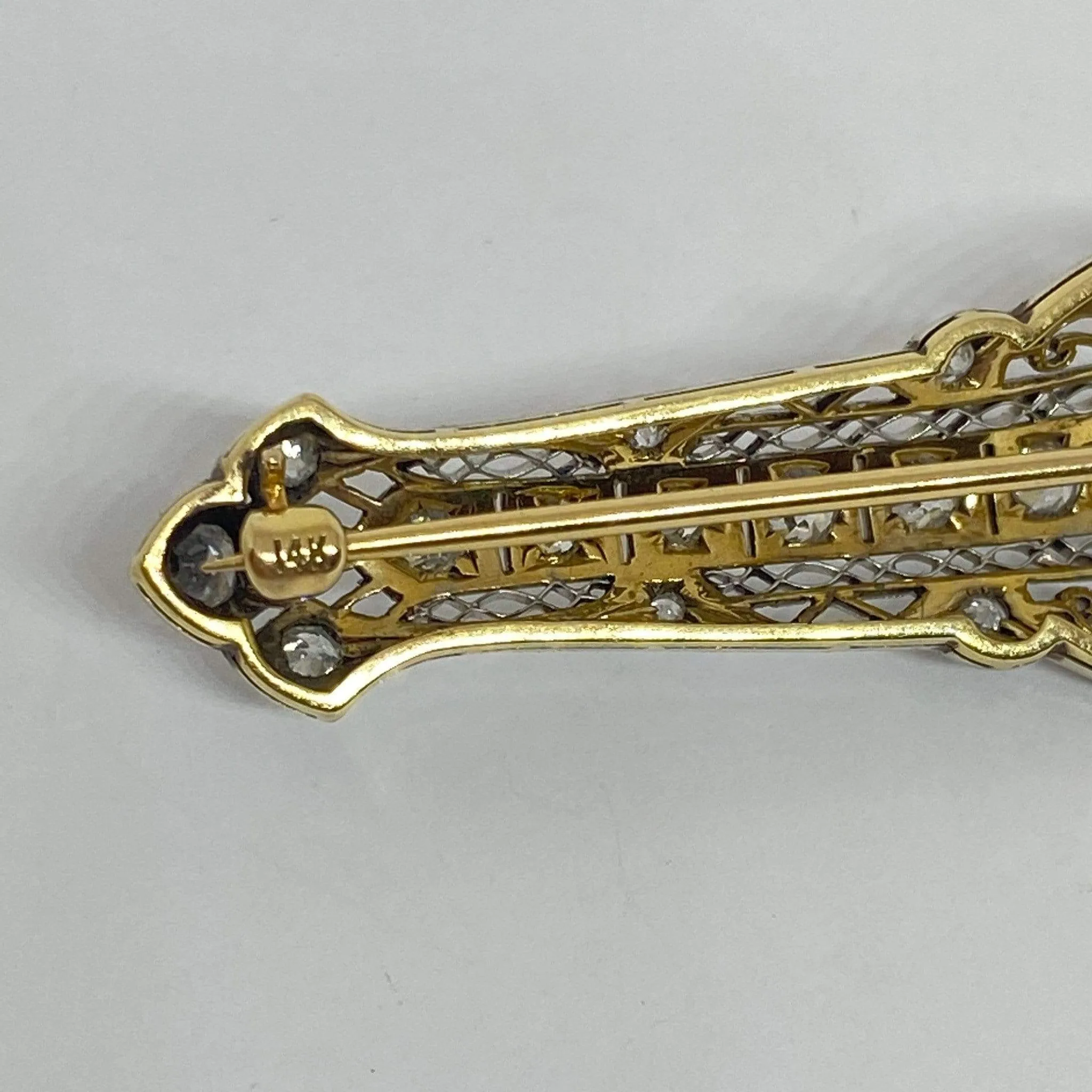 Plat 14KY 2.57CTW Antique Long Diamond Brooch