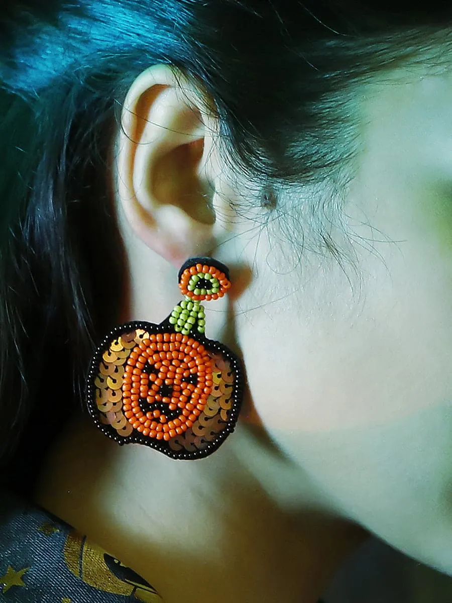 Pumpkin Ghost Face Halloween Earrings MSE00156