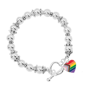 Quasar Heart Flag Charm Silver Beaded Bracelets