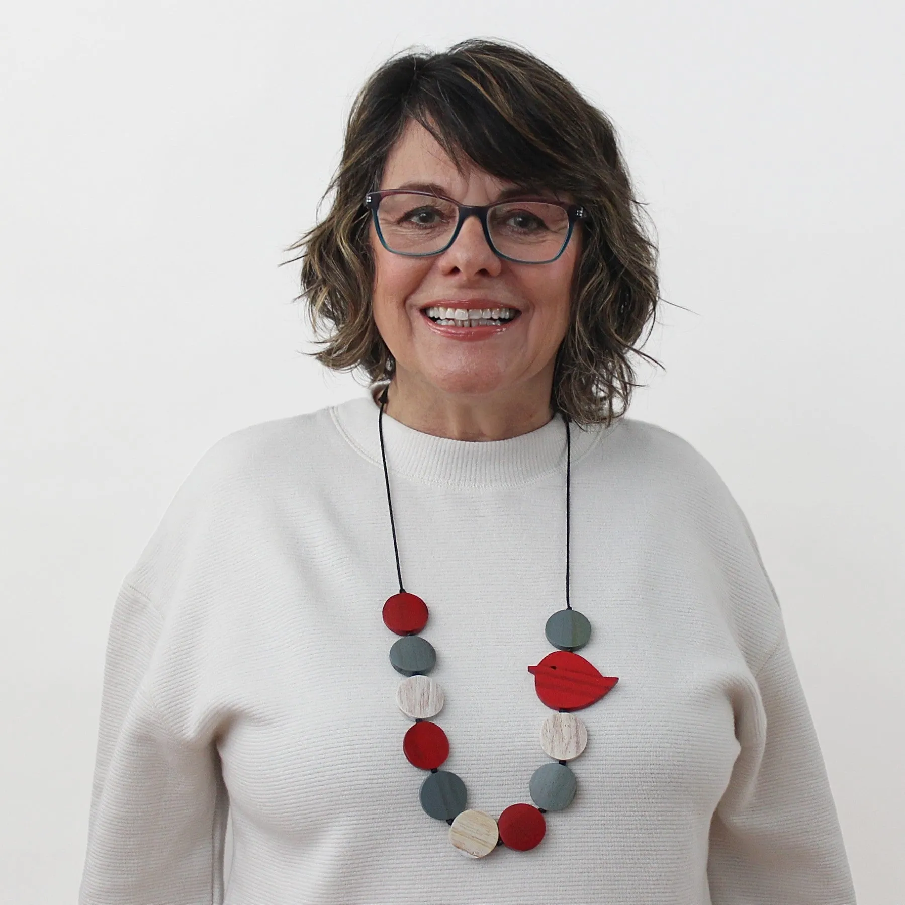 Red Beaded Robin Necklace