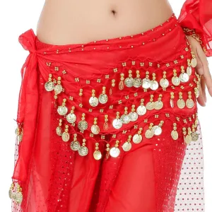 Red Bellydance Gold Coin Belt