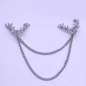 Retro Style Jewelry Good Luck Deer Personalized Brooches For Women Tassel Chain Alloy Collar Pin Brooch