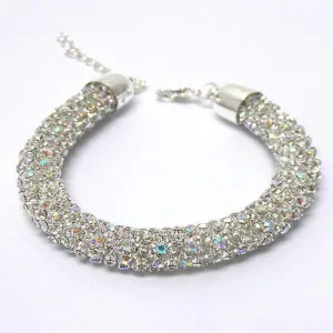 Rhinestone Silver Rope Mesh Chain Bracelet